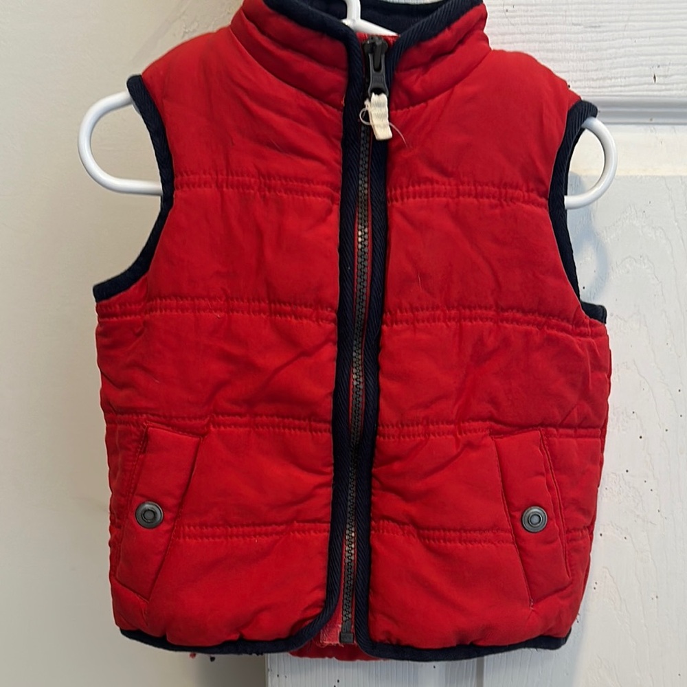 Red Quilted Puffer Vest with Black Trim